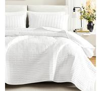 Comfort Spaces Kienna Quilt Set-Luxury Double Sided Stitching Design Summer Blanket, Lightweight, Soft, All Season Bedding Layer, Matching Sham, White, Coverlet Full/Queen(90"x90") 3 Piece