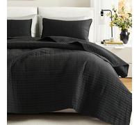 Comfort Spaces Kienna Quilt Set-Luxury Double Sided Stitching Design Summer Blanket, Lightweight, Soft, All Season Bedding Layer, Matching Sham, Black, Coverlet King (104"x90") 3 Piece