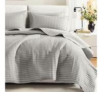 Comfort Spaces Kienna Quilt Set-Luxury Double Sided Stitching Design Summer Blanket, Lightweight, Soft, All Season Bedding Layer, Matching Sham, Grey, Coverlet Full/Queen(90"x90") 3 Piece