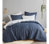 Comfort Spaces King Comforter Set - 3pcs (1 Microfiber Comforter & 2shams) Farmhouse Bedding Comforter for All Seasons Boho Bedding Set, Lightweight Solid Bed Comforter Sets,King/Cal King, Navy