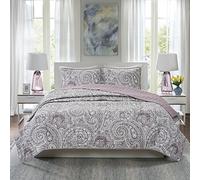 Comfort Spaces Lightweight All Season Bedding Layer for Winter, Matching Shams, Fabric, Kashmir Paisley Purple, King/Lime King