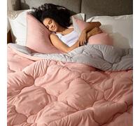 Comfort Spaces Lightweight All Season Down Alternative Cozy Bedding, Sham, Microfiber, Coral/Light Grey, Full/Queen(90"x90")