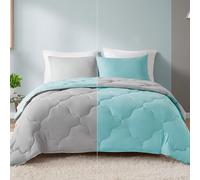 Comfort Spaces Lightweight All Season Down Alternative Cozy Bedding, Sham, Polyester, Aqua/Light Gray, Queen