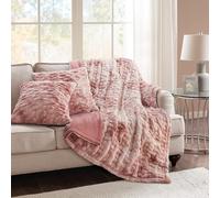 Comfort Spaces Luxurious & Fuzzy Soft Ruched Faux Fur Plush Throw Blanket Set with 2 Matching Square Pillow Covers, for Sofa,Chair, Couch, Living Room, Home Office, Blush Tie Dye 50"x 60"