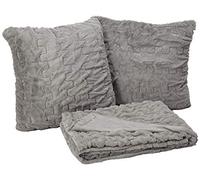 Comfort Spaces Luxurious & Fuzzy Soft Ruched Faux Fur Plush Throw Blanket Set with 2 Matching Square Pillow Covers, for Sofa,Chair, Couch, Living Room, Home Office, Grey 50"x 60"