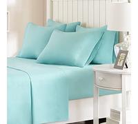 Comfort Spaces Microfiber Bed Sheets Set 14" Deep Pocket, Wrinkle Resistant, All Around Elastic - Year-Round Cozy Bedding Sheet, Matching Pillow Cases, King, Aqua 6 Piece