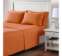 Comfort Spaces Microfiber Queen Sheet Set, Soft, Colorfast, Elastic Deep Pocket Fits Up to 16" Mattress, Orange 6 Piece