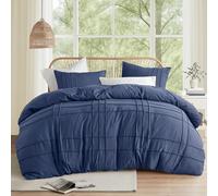 Comfort Spaces Navy Cal King Size Comforter Set - 3 Piece Pintuck Pleated Bedding Set, All Season Lightweight, Extra Softness Pre-Washed Microfiber Bed Set, Shams
