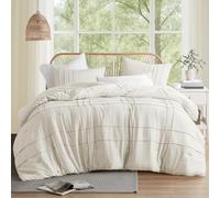 Comfort Spaces Neutral Cal King Size Comforter Set - 3 Pieces Pintuck Pleated Bedding Sets, All Season Lightweight, Extra Softness Pre-Washed Microfiber Bed Set, Shams