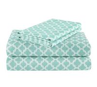 Comfort Spaces Queen Cooling Sheets, Moisture Wicking Coolmax Sheets, Soft Sheet Set, Cooling Bed Sheets for Hot Sleepers, Elastic Deep Pocket Fits Up to 16" Mattress, Queen Quatrefoil Aqua 4 Piece
