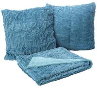 Comfort Spaces Ruched Faux Fur Plush Throw Blanket and Pillow Set with 2 Matching Square Pillow Covers Sofa Throw Blanket for Living Room, Chair, Couch, Home Office Luxurious Fuzzy Soft Teal 50"x 60"
