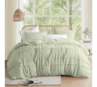 Comfort Spaces Sage Queen Size Comforter Set - 3 Pieces Pintuck Pleated Bedding Sets Queen, All Season Lightweight, Extra Softness Pre-Washed Microfiber Queen Bed Set, Shams, Full/Queen