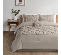 Comfort Spaces Trendy Casual Geometric Quilted Cover, All Season Down Alternative Cozy Bedding, Matching Sham, Faux Silk Taupe 5 Piece, King