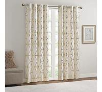 Comfort Spaces Vivian Total Blackout Window Curtain Panel Pair, Metallic Geometric Design, Thermal Insulated Light Blocking Drape for Bedroom and Apartments, 50x63, Ivory/Gold, 2 Piece
