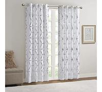 Comfort Spaces Vivian Total Blackout Window Curtain Panel Pair, Metallic Geometric Design, Thermal Insulated Light Blocking Drape for Bedroom and Apartments, 50x63, White/Silver, 2 Piece