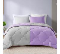 Comfort Spaces Vixie Comforter Set-Modern Geometric Quaterfoil Cloud Quilted Design All Season Down Alternative Bedding, Matching Shams, Full/Queen(90"x90"), Microfiler Reversible Lavender