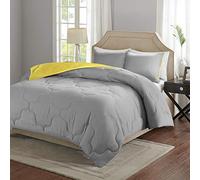 Comfort Spaces Vixie Comforter Set-Modern Geometric Quaterfoil Cloud Quilted Design All Season Down Alternative Bedding, Matching Shams, Full/Queen(90"x90"), Microfiler Reversible Grey/Yellow
