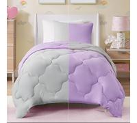Comfort Spaces Vixie Reversible Comforter Set-Modern Geometric Quaterfoil Cloud Quilted Design All Season Down Alternative Bedding, Matching Shams, Twin/Twin XL(66"x90"), Lavender,CS10-0993