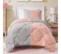 Comfort Spaces Vixie Reversible Comforter Set - Trendy Casual Geometric Quilted Cover, All Season Down Alternative Cozy Bedding, Matching Sham, Coral/Gray, Twin/Twin XL 2 piece