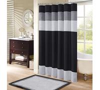 Comfort Spaces Windsor Bathroom Shower Pieced Ruffle Pattern Modern Elegant Microfiber Fabric Bath Curtains, 72x72, Black