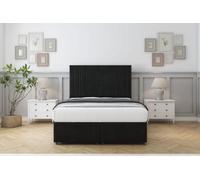 Comfort The Foxy Black Plush Ottoman Bed With Mattress With 54" Floor Standing Headboard 6' Super King