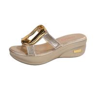 comfort walking sandals for women summer sandles Ladies Summer Slippers Thick Bottom High Heeled Slippers Women Dew Toe Bottom Rose Flat Sandals for Women Wedding (Gold, 6.5)