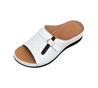 comfort walking sandals for women summer sandles Thick Soled Hollow Out Single Band Sandals For Women With Toe Showing And Wedge Heels For The Beach Sandals Women Heels Wedge (White, 6.5)