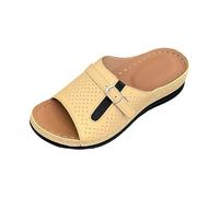comfort walking sandals for women summer sandles Thick Soled Hollow Out Single Band Sandals For Women With Toe Showing And Wedge Heels For The Beach Sandals Women Heels Wedge (Yellow, 5)