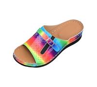 comfort walking sandals for women summer sandles Thick Soled Hollow Out Single Band Sandals For Women With Toe Showing And Wedge Heels For The Beach Sandals Women Heels Wedge (Multicolour, 6)