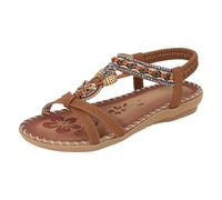 comfort walking sandals for women summer sandles Women Rhinestone Decor Slingback Sandals Glamorous Sandals Elastic Ankle Strap Casual Bohemian Beach Shoes Wedge for Women Stripped (Brown, 6.5)