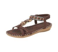 comfort walking sandals for women summer sandles Women Rhinestone Decor Slingback Sandals Glamorous Sandals Elastic Ankle Strap Casual Bohemian Beach Shoes Wedge for Women Stripped (Coffee, 3)