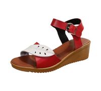 comfort walking sandals for women summer sandles Women's Sandals Slope Heel Pattern Sandals Hollow Out Open Toe Casual Rose Flat for Women Wedding (Red, 5.5)