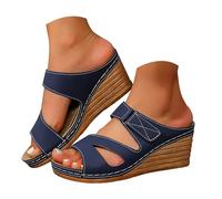 comfort walking sandals for women summer sandles Women's Wedge Cork Sandals Breathable Openwork Comfortable Women's Shoes Walking Sandals (E, 6.5)