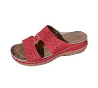 comfort walking sandals for women summer sandles Women's Wedge Sandals Fashionable Hollow Design Comfortable Thick Sole To Put And Take Off One Foot Sandals Leopard Wedges for Women (Red, 7)