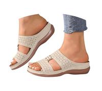 comfort walking sandals for women summer sandles Women's Wedge Sandals Fashionable Hollow Design Comfortable Thick Sole To Put And Take Off One Foot Sandals Leopard Wedges for Women (Beige, 4.5)