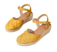 comfort walking sandals for women summer sandles Women's Woven Straw Wedge Sandals With Exquisite Three Embroidery Comfortable Soft Padding And Rope Sole. Women Fit Flops Sandals (Yellow, 6.5)