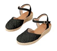 comfort walking sandals for women summer sandles Women's Woven Straw Wedge Sandals With Exquisite Three Embroidery Comfortable Soft Padding And Rope Sole. Women Fit Flops Sandals (6.5)