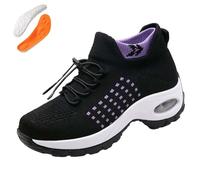 Comfort Wear Shoes for Women, Comfortwear Ortho Slip-On Stretch Thick-Soled Cushion Shoes with Massage Insole (Black Purple-Air Cushion, Adult, Women, 8.5, Numeric, UK Footwear Size System, Medium)