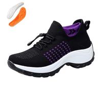 Comfort Wear Shoes for Women, Comfortwear Ortho Slip-On Stretch Thick-Soled Cushion Shoes with Massage Insole (Black Purple, Adult, Women, 7, Numeric, UK Footwear Size System, Medium)