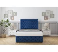 Comfort Winchester Navy Plush Divan Bed Set No Drawers - 54" Floor Standing & 12" Footboard 5' King