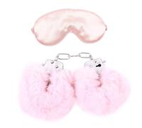 Comfortable, Adjustable Plush Handcuffs and Satin Eye Mask 2-Piece Set - Fun Bedroom Party Accessories-UKMA74 (Pink)