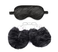Comfortable, Adjustable Plush Handcuffs and Satin Eye Mask 2-Piece Set - Fun Bedroom Party Accessories-UKMA74 (Black)