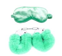 Comfortable, Adjustable Plush Handcuffs and Satin Eye Mask 2-Piece Set - Fun Bedroom Party Accessories-UKMA74 (Green)