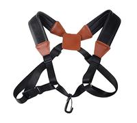 Comfortable Adjustable Saxophone Strap with Double Shoulder Support | Soft Leather Harness for Tenor Sax - for Adults & Children | Metal Hooks for Secure Sax - Black Medium