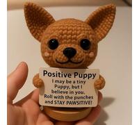 Comfortable and Heartwarming Dog Plush Toy - A Soft, Hand-Woven Emotional Support Toy with Inspiring Words, Encouraging Gift for Relieving Stress (Crocheted) (D)