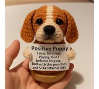 Comfortable and Heartwarming Dog Plush Toy - A Soft, Hand-Woven Emotional Support Toy with Inspiring Words, Encouraging Gift for Relieving Stress (Crocheted) (C)