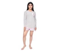 Sleepdown Women's Tee Ladies Pyjama 2 Piece Sleeve Pocket T-Shirt & Check Short Set Casual Loungewear Nightwear, Grey Pink, XXL