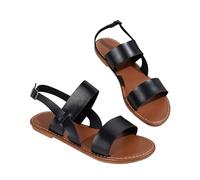 Comfortable Ankle Strap Flat Sandals for Women UK Women's Summer Flat Bottom Buckle One Line Buckle Large Shoes Roman Shoes Sandals Wide Fit Red Woman Sandal Size 4 (Black,4)