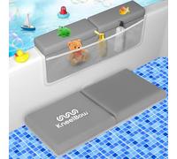 Comfortable Baby Bath Kneeler and Elbow Rest Pad Set. Soft Bathing Mat with Toy Organizer Pockets. Fast-Drying, Foldable, and Non-Slip for Parent's Baby and Toddler Bath Time