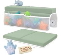 Comfortable Baby Kneeling and Elbow Pads with Blue Fabric Gloves - Thick, Non-Slip, Memory Foam Baby Bath Pads with Toy Storage Pockets - Easy to